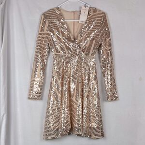 NWT Club L London Champagne Sequin Fit and Flare Dress